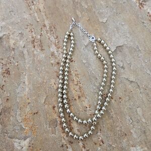 Monet‎ Vintage 60's Bead Dual Strand Adjustable Necklace SilverTone Signed